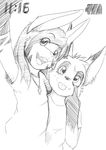  anthro arkaid black_and_white cabbit canine cat cub cuddling duo feline flying_fox_(artist) fox friends hair happy hybrid lagomorph looking_at_viewer looking_up male mammal monochrome piercing rabbit recording rodent young 