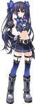  belt black_hair boots bow crop_top detached_sleeves full_body garter_straps hand_on_hip highres kami_jigen_game_neptune_v long_hair looking_at_viewer midriff navel neptune_(series) noire official_art red_eyes shirt skirt solo taut_clothes taut_shirt thighhighs transparent_background tsunako twintails very_long_hair 