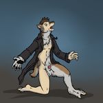  animal_genitalia balls bottomless canine canine_penis clothed clothing coat coyote half-dressed jacket male mammal paws penis sheath solo transformation 