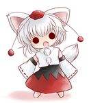  animal_ears chibi fang hat highres inubashiri_momiji looking_at_viewer open_mouth short_hair solid_circle_eyes solo tail tokin_hat touhou white_hair wolf_ears wolf_tail yume_shokunin 