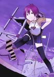  :3 bad_id bad_pixiv_id between_breasts breasts cloud construction_site gloves heart helmet original purple_eyes purple_hair raglan_sleeves rope ruins shirt short_hair skirt solo strap_cleavage t-shirt thighhighs yasuda_suzuhito zettai_ryouiki 