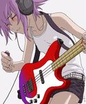  artist_request bass_guitar belt copyright_request headphones instrument purple_hair solo tank_top 