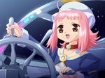  ahoge brown_eyes choker driving dyuno emori_misaki game_cg pink_hair reimei_no_lavendura ship's_wheel solo space space_craft steering_wheel uniform 