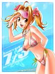  bikini bracelet flower hair_flower hair_ornament hat jewelry kitano_tomotoshi mermaid_melody_pichi_pichi_pitch nanami_lucia necklace side-tie_bikini solo swimsuit visor_cap 