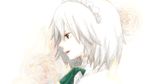  braid brown_eyes flower izayoi_sakuya maid_headdress poncho_(poncho) profile rose short_hair solo touhou twin_braids upper_body white_hair 