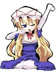  bad_id bad_pixiv_id blonde_hair blue_eyes chibi choker elbow_gloves gloves hat hujikok long_hair one_eye_closed pantyhose ribbon solo touhou white_gloves yakumo_yukari yawning 