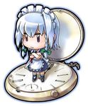  braid chibi clock izayoi_sakuya knife short_hair silver_hair solo tonbery touhou twin_braids 