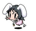  animal_ears baku_taso black_hair blush bunny_ears carrot chibi inaba_tewi lowres solo touhou 