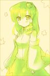  23_(candy_chapus) green kochiya_sanae looking_at_viewer monochrome solo touhou 