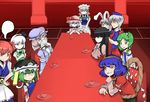  animal_ears bad_id bad_pixiv_id bunny_ears hitodama houraisan_kaguya izayoi_sakuya kochiya_sanae konpaku_youmu konpaku_youmu_(ghost) meeting multiple_girls onozuka_komachi reisen_udongein_inaba remilia_scarlet saigyouji_yuyuko shiki_eiki suteinu_(stain) table tea touhou yagokoro_eirin yasaka_kanako 