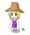  bad_anatomy bad_id bad_pixiv_id blonde_hair chibi frog hat kureha_(lia0117) moriya_suwako ribbon solo touhou 