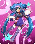  bad_id bad_pixiv_id baozi blue_hair boots child fang food green_eyes headband klan_klein long_hair macross macross_frontier meltrandi solo soraneko_(artist) thigh_boots thighhighs twintails zentradi 