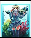  black_border blazer border chan_co coral digital_media_player diving_helmet helmet ipod jacket original school_uniform solo thighhighs zettai_ryouiki 