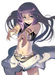  bracelet foreshortening green_eyes jewelry long_hair midriff navel original outstretched_arms purple_hair skirt solo sports_bra wakaba 