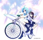  bicycle choco ground_vehicle kos-mos multiple_girls multiple_riders pillion school_uniform shion_uzuki sidesaddle socks xenosaga xenosaga_episode_ii 