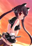  animal_ears black_hair cat_ears child fhara gloves golf golf_club kooh long_hair miniskirt pangya red_eyes skirt solo thighhighs twintails 