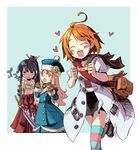  =_= ^_^ ahoge bad_id bad_pixiv_id bag black_hair blonde_hair blush bushidou_(sekaiju) closed_eyes coat gunner happy hat hiz long_hair medic_(sekaiju) multicolored multicolored_clothes multicolored_legwear multiple_girls orange_hair ponytail sarashi sekaiju_no_meikyuu short_hair striped striped_legwear sword thighhighs weapon yellow_eyes zettai_ryouiki 