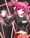  artist_request blush breasts kae large_breasts long_sleeves midriff pink_hair red_eyes red_hair robot_ears short_hair solo suguri 