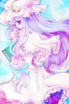  book bow frills looking_back miri_(tobira_no_mukou) patchouli_knowledge pink_bow ribbon solo touhou traditional_media watercolor_(medium) 