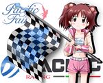  brown_eyes brown_hair checkered checkered_flag flag highres race_queen risa_(ikamusume) rokushaku_neko shinryaku!_ikamusume twintails 