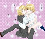  1girl blonde_hair blue_eyes blush bow brother_and_sister crying hair_ornament hetero incest kagamine_len kagamine_rin open_mouth ribbon school_uniform sex short_hair siblings tears twincest twins vocaloid 
