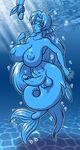  big_breasts blue_hair breasts demien dickgirl erection hair intersex long_hair mermaid nipples nude penis solo underwater water 