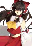  ascot bad_id bad_pixiv_id bare_shoulders bow detached_sleeves hair_bow hair_tubes hakurei_reimu highres long_hair red_eyes smile sofy solo touhou transparent_background upper_body 