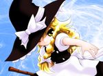  blonde_hair hat kirisame_marisa long_hair one_eye_closed smile solo touhou witch_hat yellow_eyes yume_shokunin 