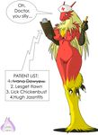  avian big_breasts bird blaziken blonde_hair blue_eyes breasts chicken clipboard female fur grey hair huge_breasts medical nintendo nipples nirse nurse orange_fur pencil pok&#233;mon red red_fur smile stand_on_one_leg tan video_games yellow yellow_fur zp92 