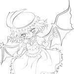  ascot fingernails greyscale lineart long_fingernails monochrome remilia_scarlet solo touhou wings yume_shokunin 