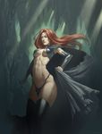  breasts cape choker green_eyes highres jean_grey large_breasts leggings marvel red_hair solo speh torn_clothes x-men 
