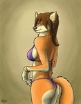  bikini bra brown_hair butt canine clothed clothing ear_piercing female fox g-string green_eyes hair invalid_tag looking_at_viewer mammal piercing side_view sideview skimpy solo swimsuit tight_clothing underwear 