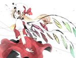  bad_id bad_pixiv_id blonde_hair flandre_scarlet grin hat long_hair red_eyes side_ponytail smile sofy solo touhou white_background wings wrist_cuffs 