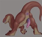  anus butt claws dinosaur erection feral knot looking_back male nude open_mouth penis presenting presenting_hindquarters raptor scalie solo standing tojo_the_thief yellow_eyes 