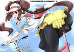  :d ass back bag basket bicycle bicycle_basket black_legwear blue_eyes blue_sky blush breasts brown_hair bxssp754 day double_bun frilled_shorts frills from_behind ground_vehicle hat holding holding_bag legwear_under_shorts long_hair looking_back medium_breasts mei_(pokemon) open_mouth pantyhose pokemon pokemon_(game) pokemon_bw2 raglan_sleeves shoes shorts signature sky smile solo sunlight twintails visor_cap wristband 