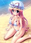  bikini blonde_hair blush breasts highres large_breasts looking_at_viewer solo string_bikini swimsuit takeponi touhou yakumo_yukari 