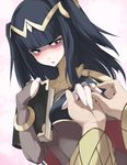  ario black_eyes black_hair blush bodysuit book bracelet breasts fire_emblem fire_emblem:_kakusei hair_ornament jewelry out_of_frame pov pov_hands proposal putting_on_jewelry ring see-through small_breasts solo_focus tharja 