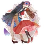  1girl blue_flower blue_rose brown_hair closed_eyes coat flower garry_(ib) hair_over_one_eye hug ib ib_(ib) imminent_kiss kurashiki_(kas0) petals purple_hair rose short_hair smile 