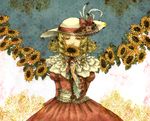  bad_id bad_pixiv_id blonde_hair covering_mouth dress drill_hair elly flower frills hat nazo_(mystery) red_dress red_eyes ribbon short_hair solo sunflower touhou touhou_(pc-98) twin_drills twintails 
