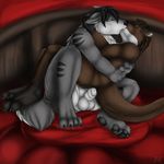  anthro bed biceps big_muscles blackymoon canine cuddling duo flaccid gay kissing love male mammal muscles mustelid neyaraxis otter penis sheath wolf 