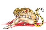  bad_id bad_pixiv_id barefoot blood clenched_teeth kobuushi nude pose solo tail teeth tiger toramaru_shou toramaru_shou_(tiger) touhou traditional_media transformation watercolor_(medium) 
