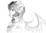  extra_mouth fangs filia_(skullgirls) monochrome necktie pencil profile samson_(skullgirls) skullgirls solo traditional_media 