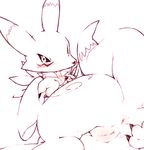  black_and_white blush canine digimon female fox looking_at_viewer mammal monochrome presenting pussy renamon solo 