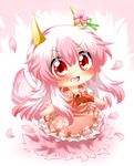  alternate_color alternate_hair_color bad_id bad_pixiv_id cherry_blossoms chibi ex-keine horns kamishirasawa_keine long_hair neckerchief petals pink_hair rebecca_(keinelove) red_eyes solo tail touhou 