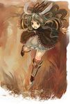  :d animal_ears boots brown_hair bunny_ears dress leg_up long_hair open_mouth original red_eyes smile solo sweetwitch 