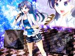  bad_id bad_pixiv_id blue_eyes blue_hair bracelet clow idolmaster idolmaster_(classic) jewelry kisaragi_chihaya long_hair microphone open_mouth shorts sleeves_rolled_up solo speaker 