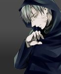  fate/zero fate_(series) fu_yukari grey_eyes grey_hair hood hoodie male_focus matou_kariya silver_hair solo 