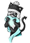  black cat chest_tuft feline fur hat male mammal plain_background scarf solo toque tuft unknown_artist white_background 