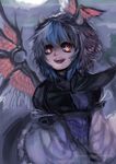  feathered_wings head_wings highres horns moon moonlight multicolored_hair night open_mouth orange_eyes shinigami_wyvern short_hair single_head_wing solo tokiko_(touhou) touhou watermark web_address wings 