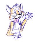  arm_up black_eyes canine fox fur goldenrod_(artist) mammal orange_fur plain_background sketch solo standing tongue tongue_out white_background 